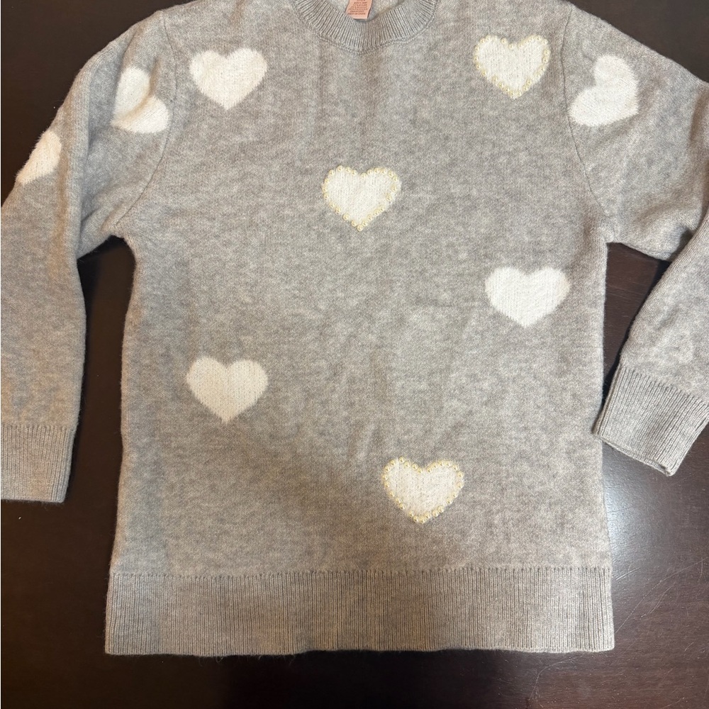 Erika Expressions Gray Heart Print Fuzzy Sweater Size Large Cozy Knit